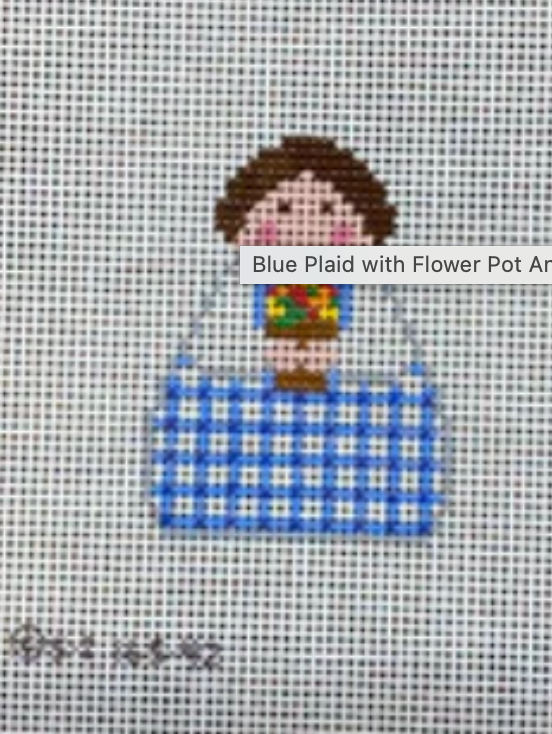 Blue Plaid with Flower Pot Stitch It Angel Canvas
