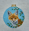 Baby Fox in Holly Round Canvas