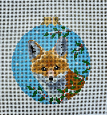 Baby Fox in Holly Round Canvas