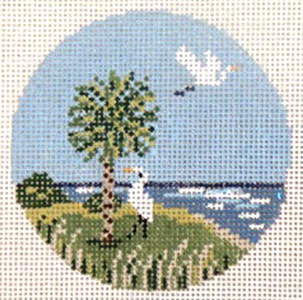 Egrets & Palmetto 3" Round Canvas