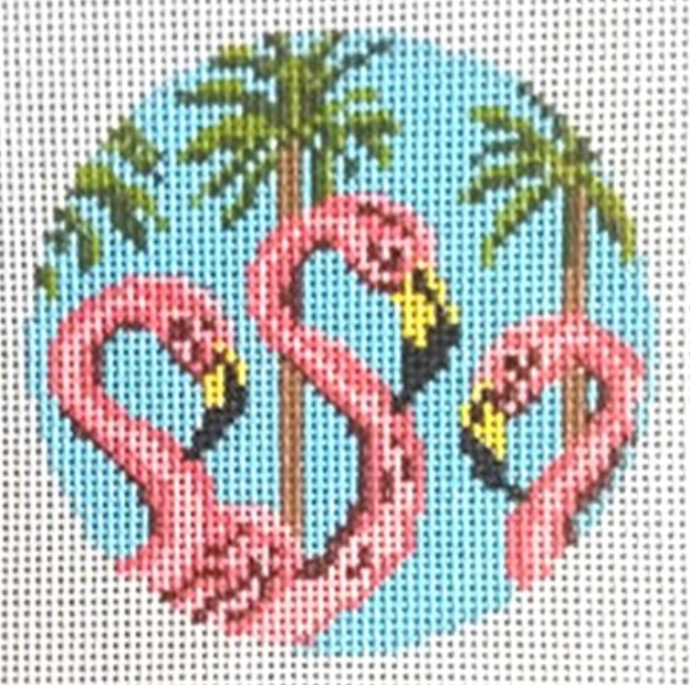 Flamingo Trio 3" Round Canvas