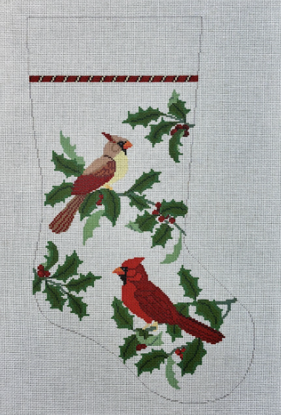 Cardinals in Holly Stocking Canvas