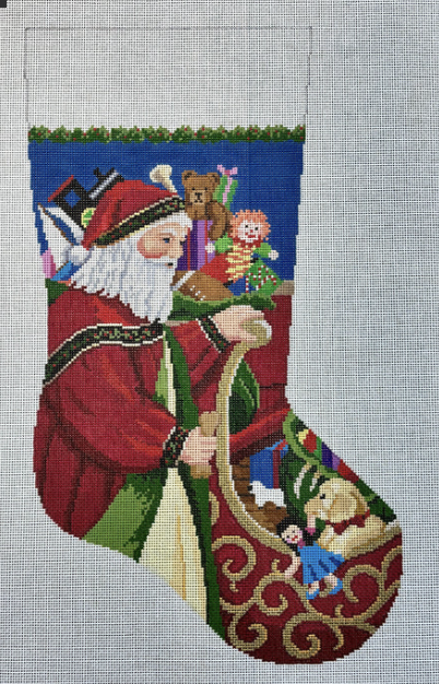 Santa at the Sleigh Stocking Canvas