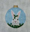 White Rabbit in Holly Round Canvas