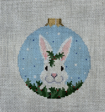 White Rabbit in Holly Round Canvas
