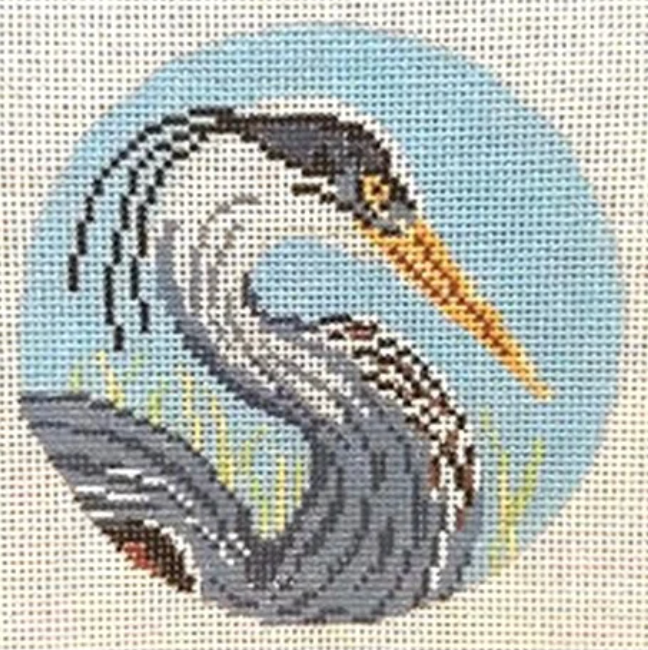 Great Blue Heron 4" Round Canvas