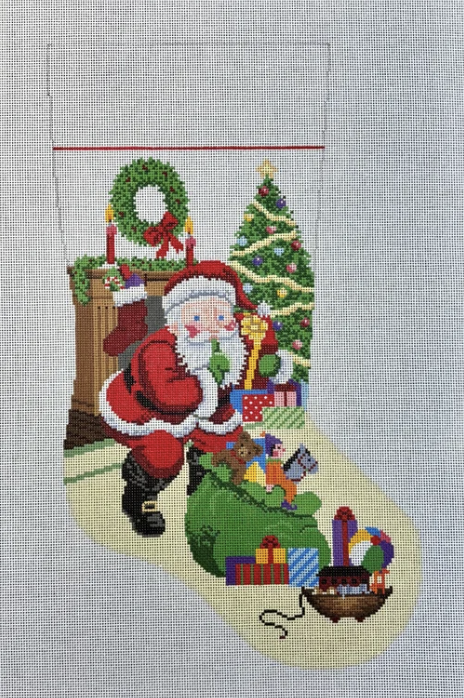 Shh Santa with Bag of Toys Stocking Canvas