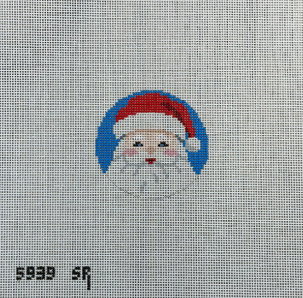 Santa Face on Blue 2.5" Round Canvas