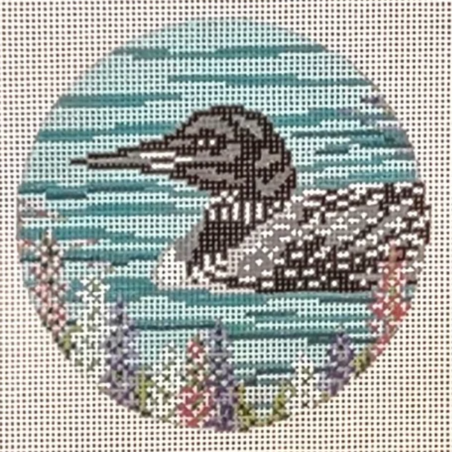 Loon & Lupines 4" Round Canvas