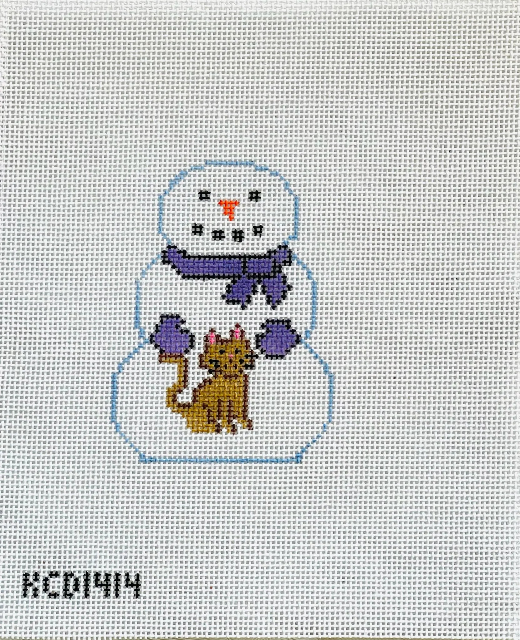 Snowman with Cat Canvas