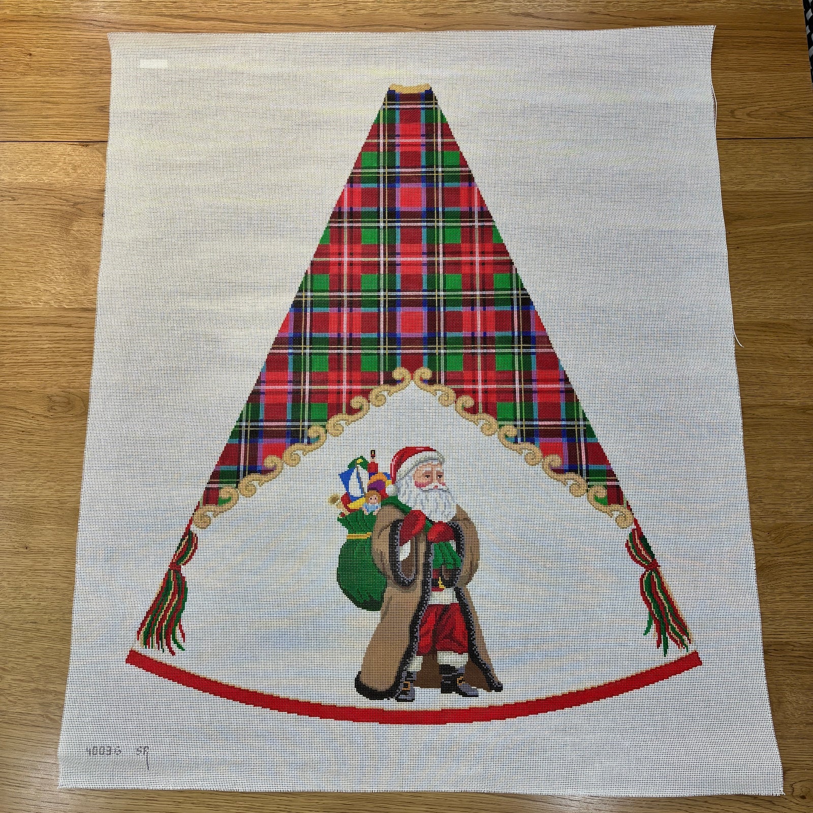 Tartan Tree Skirt Panel Santa Brown Coat Canvas