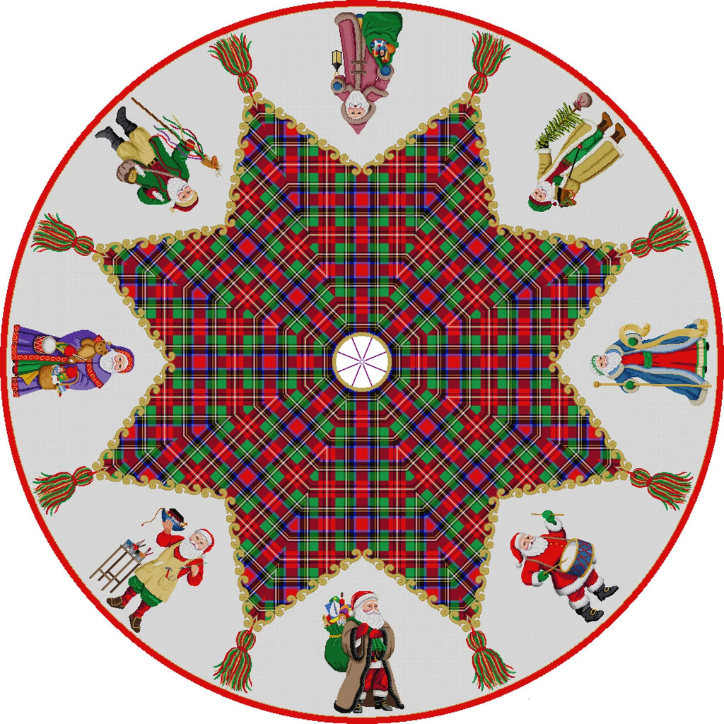 Tartan Tree Skirt Panel Santa Brown Coat Canvas