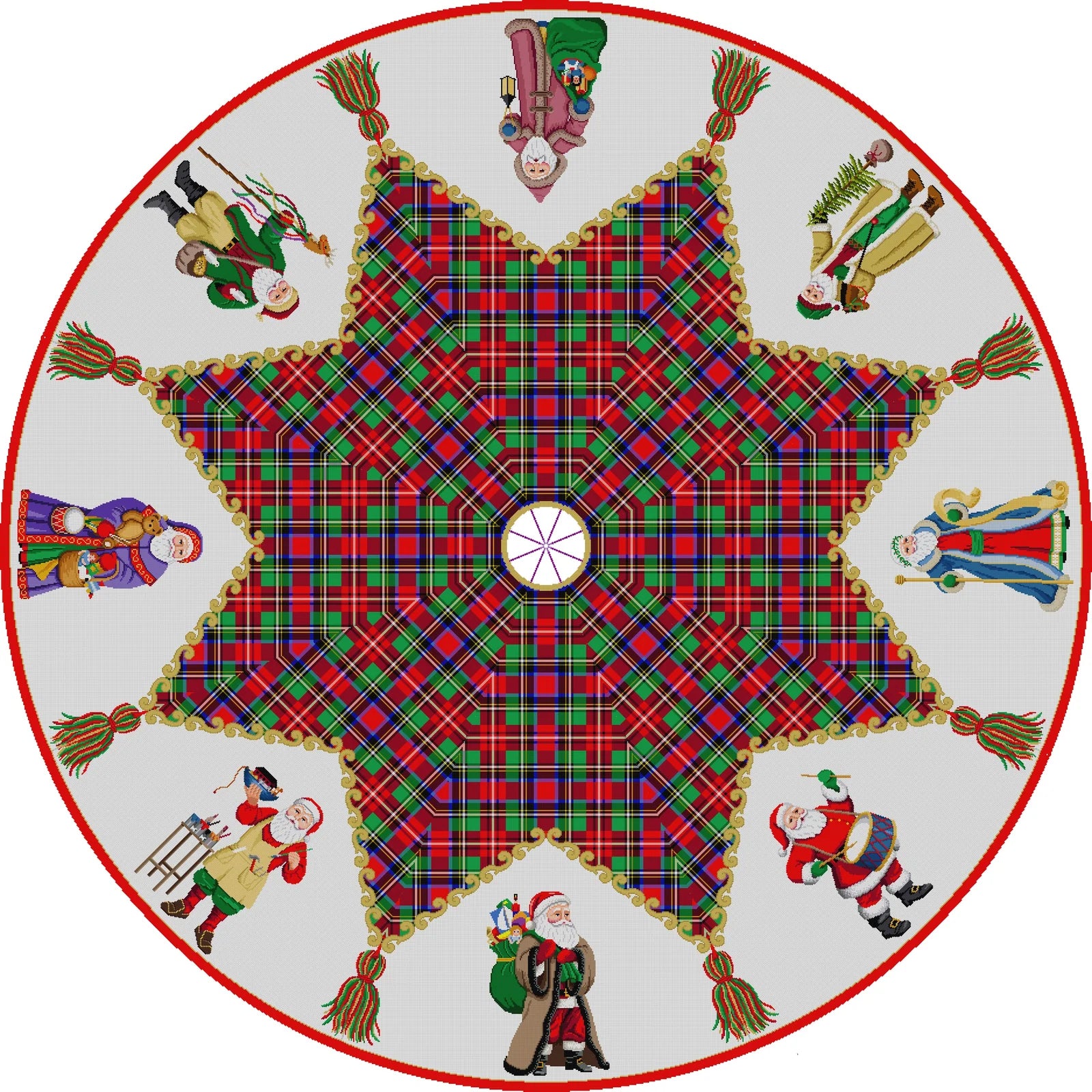 Tartan Tree Skirt Panel Santa Brown Coat Canvas