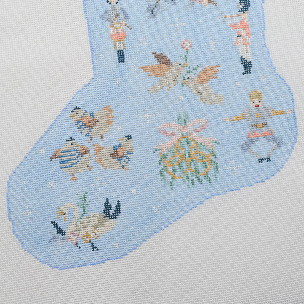 Blue 12 Days of Christmas Stocking Canvas