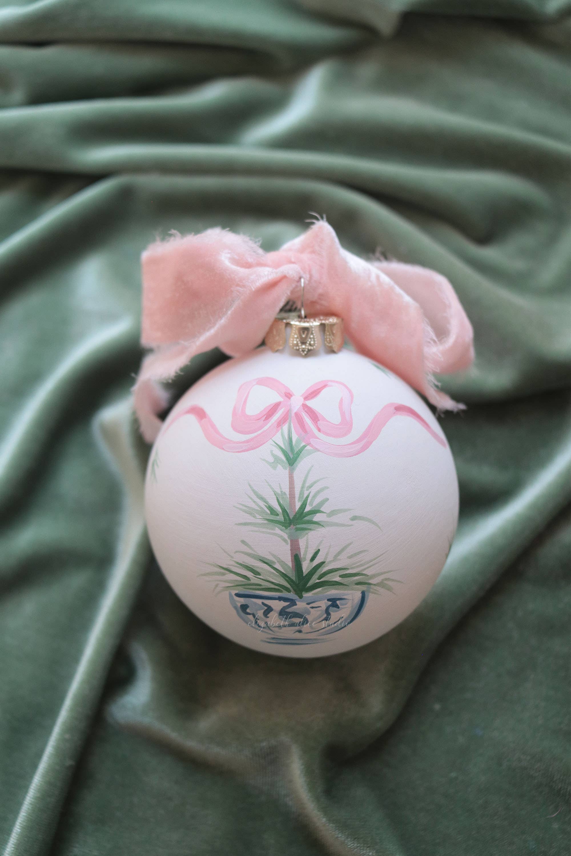 Hand-Painted Ceramic Ornament, Pink Bow Tree 2026