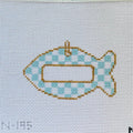 Blue Check Cat Tag Canvas: No Name