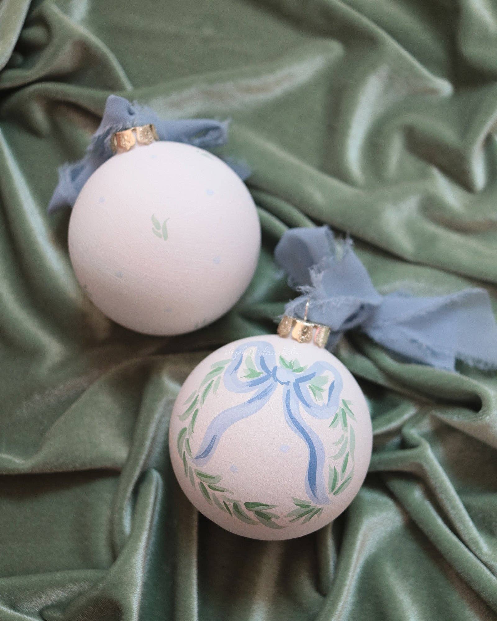 Blue Bow Wreath Hand-Painted Ornament