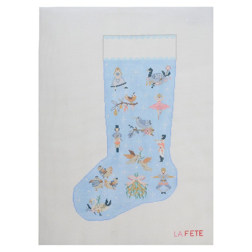 Blue 12 Days of Christmas Stocking Canvas